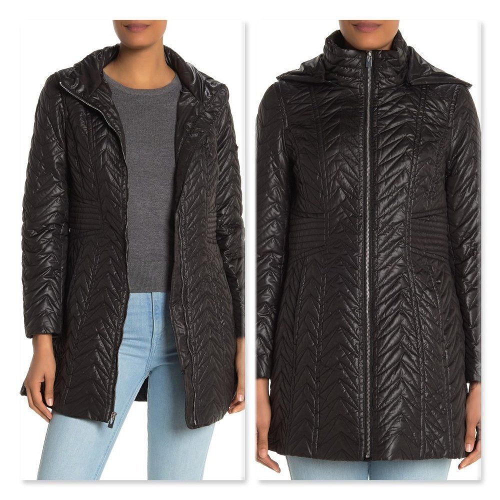 Via Spiga Zig-Zag Quilted Detachable Hood Jacket